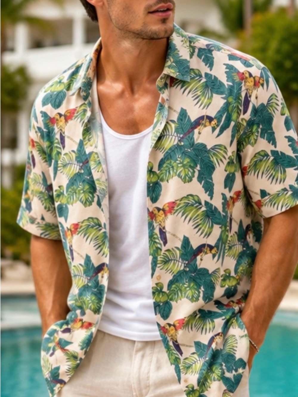 Tommy Bahama IslandZone Tropical Parrot Print Shirt Small